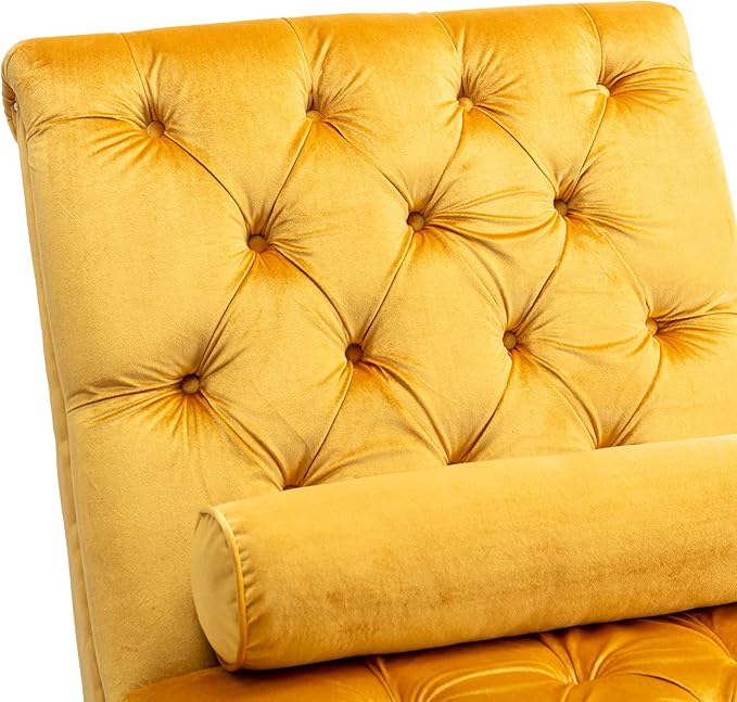 Leisure Velvet Concubine Sofa Accent Sofa Chaise Reclining Lounger Barrel Sofa with Acrylic Feet (Mustard) sofa Chaises Longues
