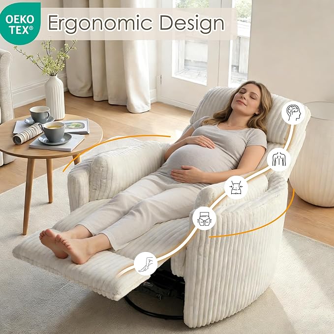 Nursery Rocking Chairs Comfy High Back 360 Swivel Rocker Recliner with 2 Pillows Glider Recliner Nursery Chair for Adults Small Spaces Nursing Bedroom Living Room Beige