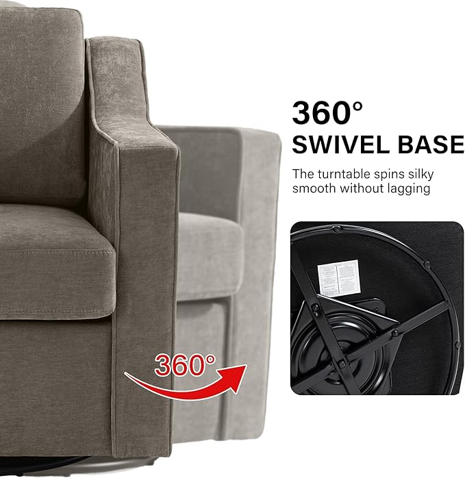Swivel Accent Chair Modern Round Barrel Arm Chair for Living Room Bedroom Comfy Club Reading Chairs for Adults (Chenille Sand Set of 1)