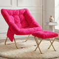 Comfy Saucer Chair for Adults Foldable Living Room Chairs Soft Faux Fur Lounge Chair for Bedroom Reading Chairs X-Large (Ottoman-Hot Pink)