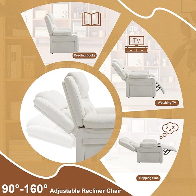 Aklaus Recliner Chair with Foldable Side Table Massage and Heat Reclining Chair Home Theater Seating Reclining Sofa with Side Pockets Cup Holders for Living Room BedroomIvy