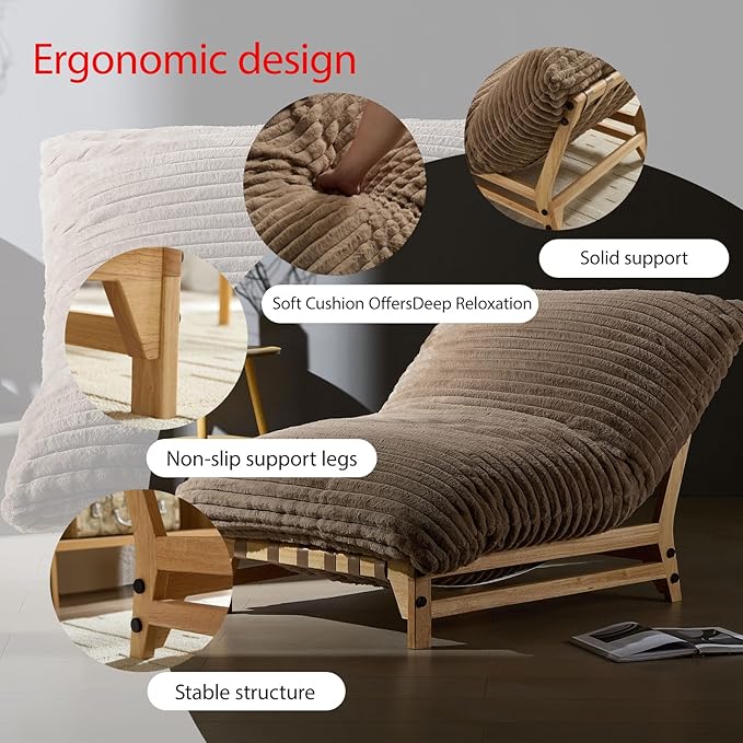 Armless Lazy Sofa Casual Single Sofa Oversized Chaise Lounge ChairCorduroy Fabric for Living Room and Bedroom with Backrest. (Light Brown)