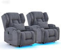 IPKIG Power Recliner Chair with Massage and Heat Electric Recliner for Living Room Home Theater Bedroom with LED Lights USB Charger Cup Holders Side Pockets &amp Lumbar Pillow (2 Grey)