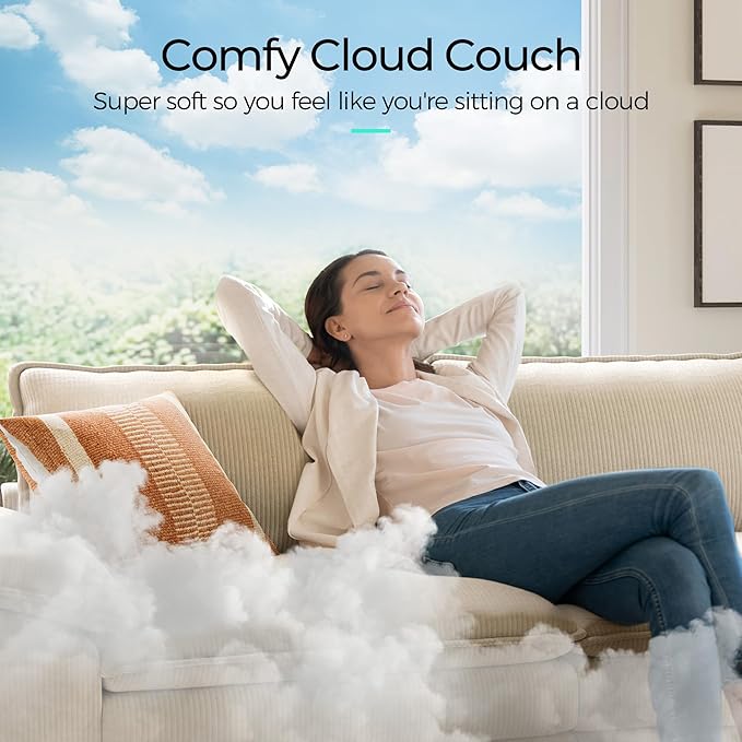 LINSY HOME 90'' Cloud Loveseat Sofa Modular Sectional Couches Corduroy Cloud Couch Soft Modern Comfy Love Seat Sofa Set for Living Room Apartment Office Beige