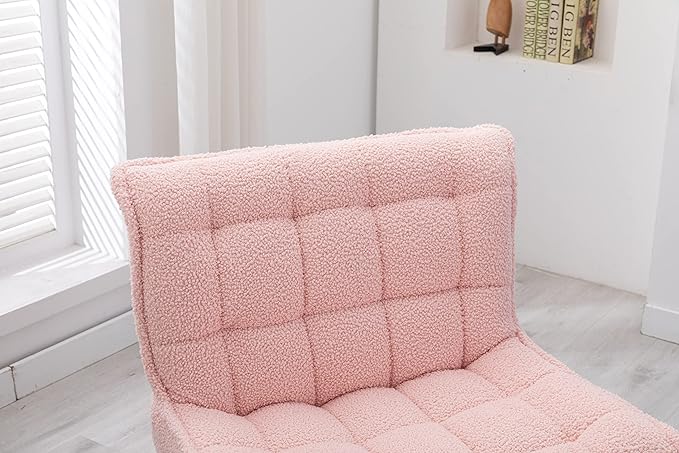 Modern Soft Teddy Fabric Material Large Width Accent Chair Leisure Chair Armchair TV Chair Bedroom Chair with Ottoman Black Legs for Indoor Home and Living RoomPink