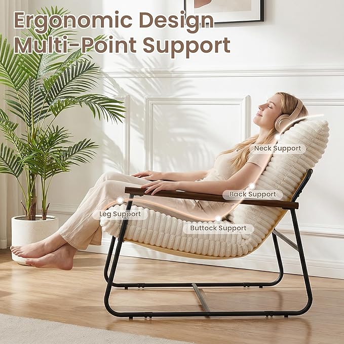 HOMPUS Modern Accent Chair 29'' Comfy Living Room Chair with Sturdy Metal Frame &amp Foam Cushion Soft Upholstered Armchair Small Sling Accent Chair for Bedroom Lounge Reading Room Off-White