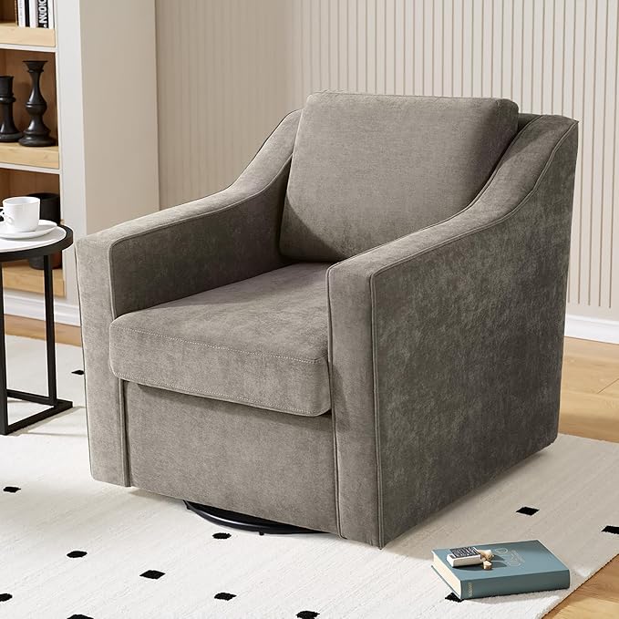 Swivel Accent Chairs Set of 2 Mid Century Round Barrel Arm Chair for Living Room Comfy Chenille Club Single Sofa Chair for Bedroom-Sand