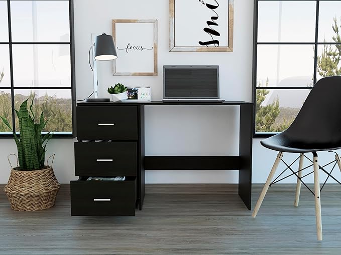 3-Drawer Writing Work Study Desk Computer Desk Black Wengue for Home Office Living Room Black Wengue Finish