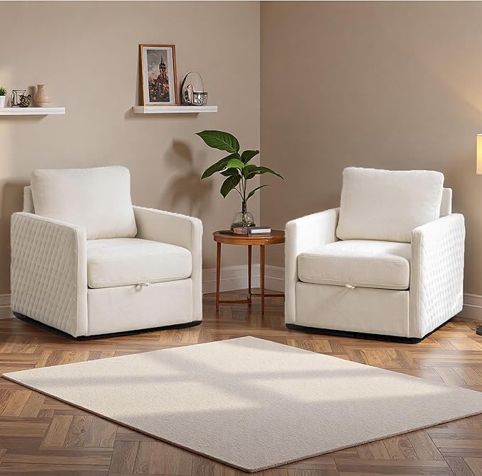 30 Beige Swivel Accent Chairs Set of 2Chenille Bedroom Chair with Storage Under SeatSquare Swivel Chairs Set of 2Modern Accent Chair for Living Room