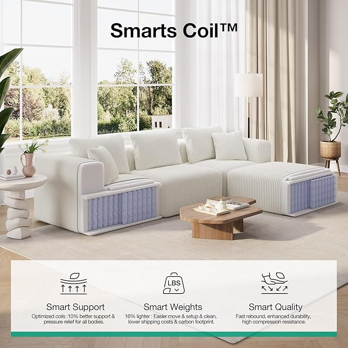 Novilla Modular Sectional Sofa Modern Cloud Sectional Couch with Smarts Coil® Support Upholstered Boneless Couch for Living Room Apartments Bedroom No Assembly Required Beige (Ottoman)
