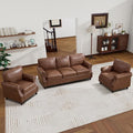WILLOVE 3 Seater Sofa with 2 Chair Mid-Century Modern Faux Leather Couch Set for Living Room Darkbrown with Rolled Arms &amp Nailhead Trim Easy Assembly Darkbrown