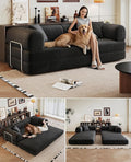 Convertible Sleeper Sofa Bed with Cylindrical Pillow 79 Inch Oversized Corduroy Upholstered Boneless CouchLove Seat Floor Sofas Living RoomSmall Space ApartmentOffice (Black)