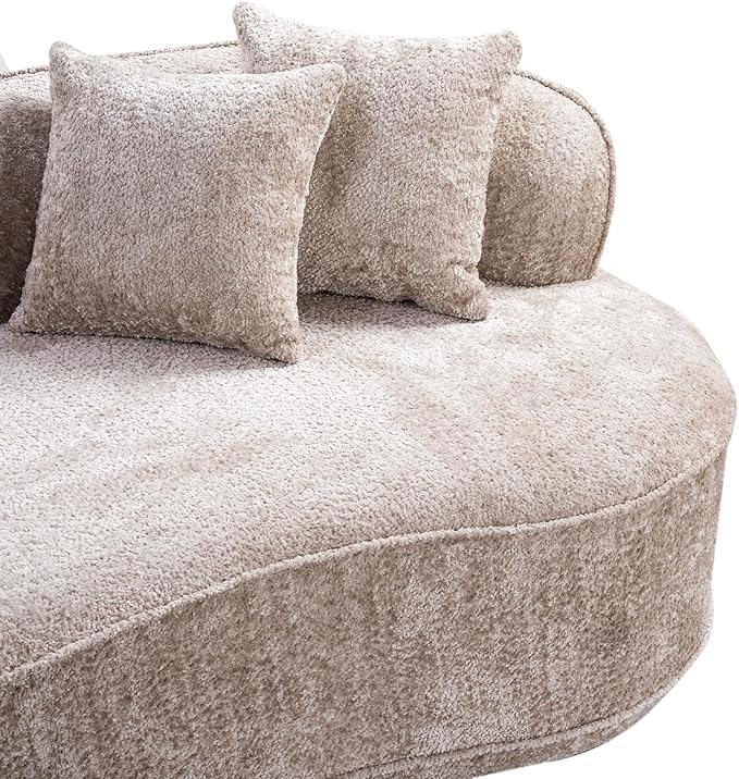 KEIKI 114 Boucle Curved Modular Sectional Sofa with 4 Pillows Upholstered Oversized 4-Seater Boneless Couch with High Resilience Cushion No Assembly Required for Apartment Living Room Camel