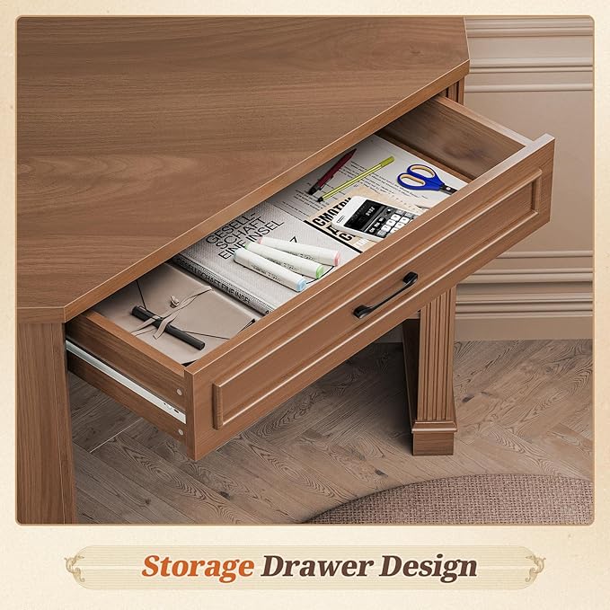 SEDETA Corner Desk for Small Space Corner Computer Desk Small Computer Desk with Drawers and Storage Shelves for Home Office Living Room Bedroom Brown