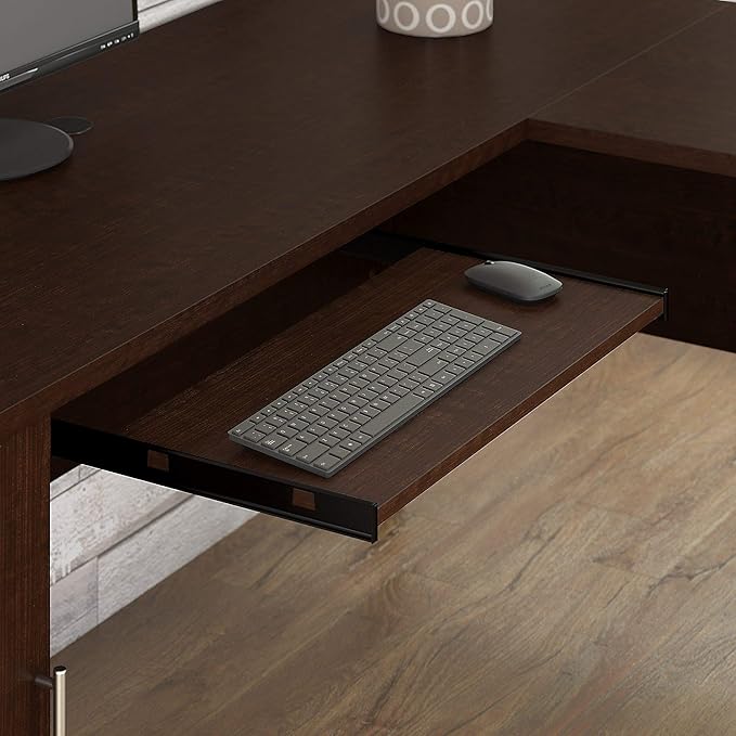 Bush Furniture Somerset 72W L Shaped Desk with Storage in Mocha Cherry 72-inch Large Corner Computer Table for Home Office Workspace