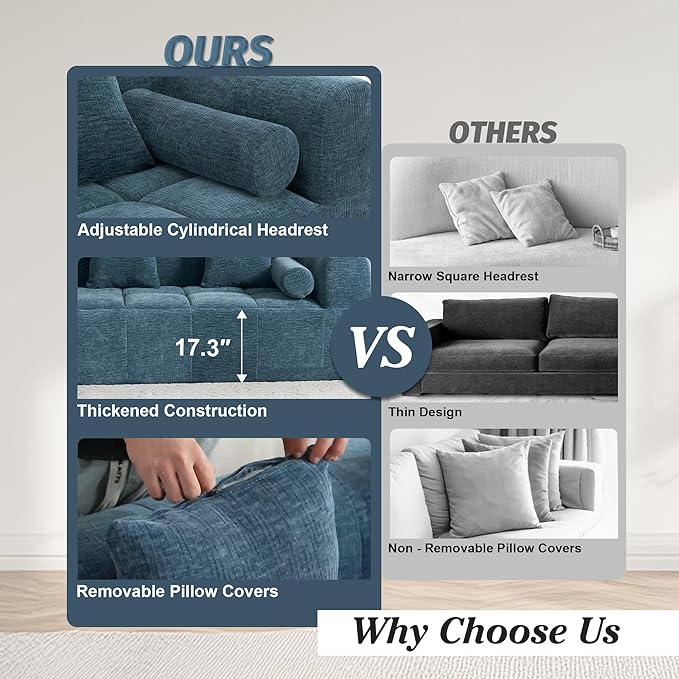 101.2 L Shaped Sofa Cloud Sectional Couch with Deep Seat Modern Boneless Couch with Chaise Memory Foam Couches for Living Room Apartment Office Blue