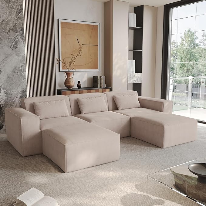 Modular Sectional Sofa Couch118.62 Oversized U Shaped Cloud Couch with 2 OttomansMinimalist 5 Seater Sofa Wide Deep Seat Convertible Couches for Living Room OfficeBrown