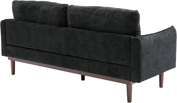 Christopher Knight Home Brena Modern Chenille Upholstered Loveseat Sofa Wooden 2 Seater Sofa Couch with Deep Seat Comfy Cloud Couch for Living Room Bedroom Home Office Black