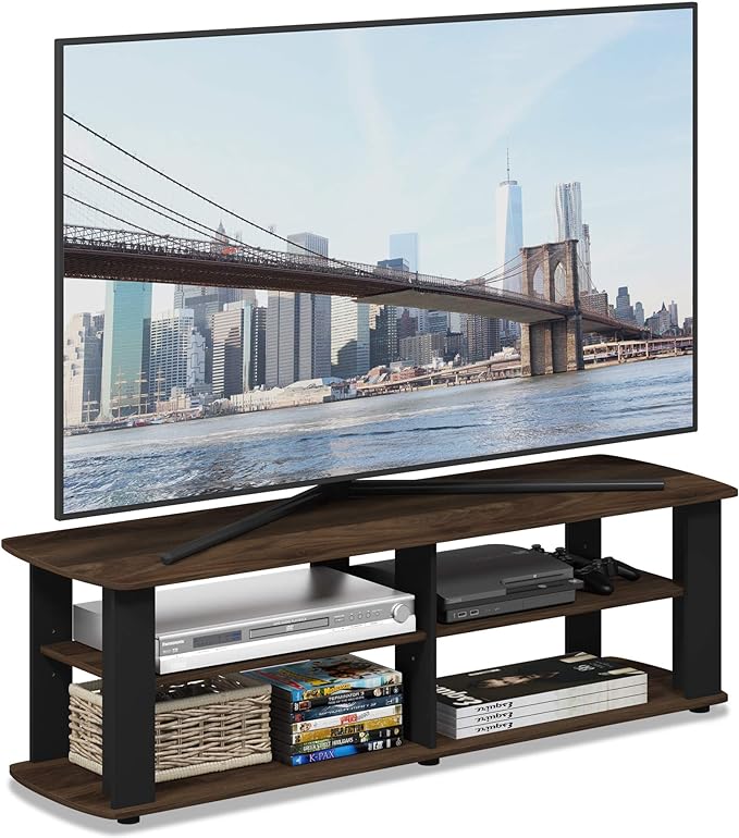 Furinno NELLY TV Stand 3-Tier Entertainment Center with Open Shelves Storage TV Console for TV up to 50 Inch Soft Edges for Living Room Bedroom Columbia Walnut