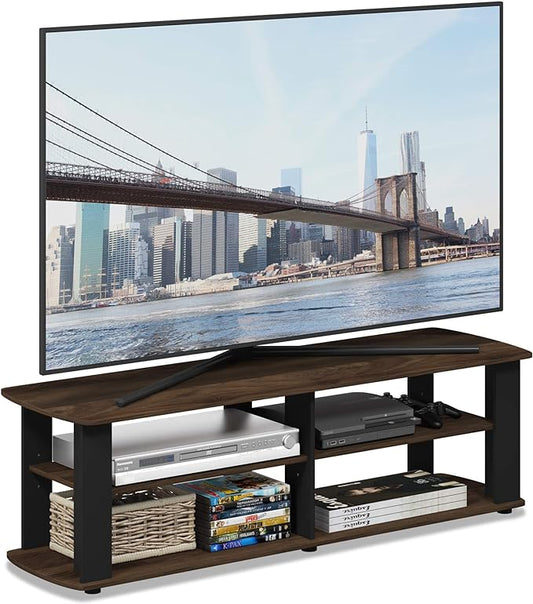 Furinno NELLY TV Stand 3-Tier Entertainment Center with Open Shelves Storage TV Console for TV up to 50 Inch Soft Edges for Living Room Bedroom Columbia Walnut