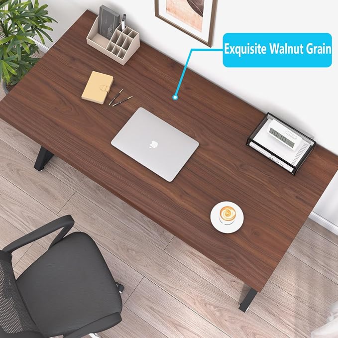 LVB Wood Computer Desk Rustic Executive Home Office Desk for Bedroom Industrial Metal Wooden Computer Table for Study Writing Work Modern PC Student Simple Gaming Desk with Storage 55 Inch Walnut