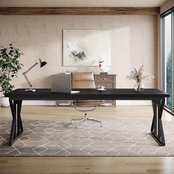 Tribesigns 78.74-Inch Large Executive Desk Industrial Home Office Computer Desk Simple Long Writing Study Table Business Furniture (Black)