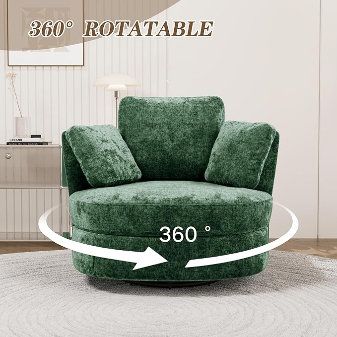 Chifee &amp Vingol Swivel Accent Chair with Ottoman 40.35 Round Swivel Chair Storage Ottoman &amp Pillows 360° Barrel Chair for Living Room Bedroom OfficeChenilleGreen