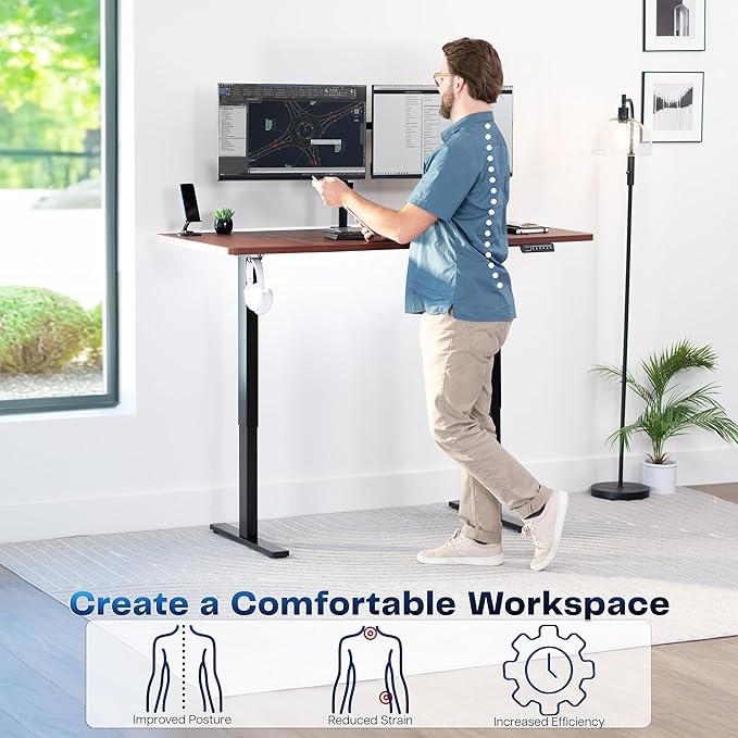 VIVO Electric 60 x 30 in Standing Desk Memory Height Adjustment 1B Series Holds 220 lbs Dark Walnut Top Black Frame DESK-KIT-1B6D-30