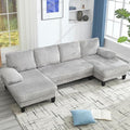 114.2” W Corduroy Sectional Sofa for Living Room U-Shaped Couch with Double Chaises and Comfortable Backrest Modern 4-Seater Deep Cloud Sofa for Small Spaces(Grey)