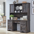 T4TREAM Farmhouse Executive Desk with Hutch59 Wood Home Office Desk with Charging StationFile Cabinet StorageKeyboard TrayIdeal for Work and StudyDark Rustic Oak
