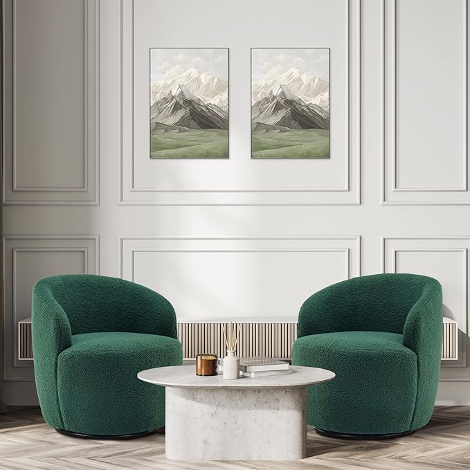Set of 2 Swivel Chair Swivel Barrel Accent Sofa Chair Modern Teddy Fabric Club 360 Degree Swivel Chair Small Leisure Arm Chair for Nursery Living Room Hotel Bedroom Office Lounge Green