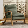 INZOY Mid Century Modern Accent Chair with Wood Frame Upholstered Reading Armchair with Waist Cushion Double Padded Accent Chair Side Chair for Living Room Bedroom Office Easy Assembly Green
