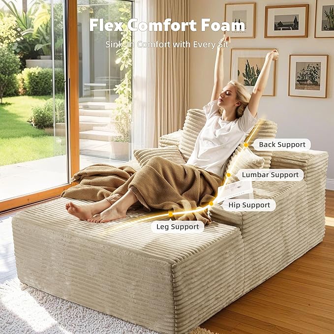 67x48 Oversized Chaise Lounge Chair Indoor Upholstered Sofa Bed with Plush Faux Fur Sleeper Couch Reading Chair Fluffy Cloud Sofa for Living Room Plush Beige