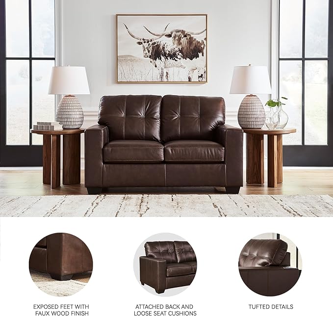 Signature Design by Ashley Santorine Transitional Tufted Leather Match Loveseat Dark Brown