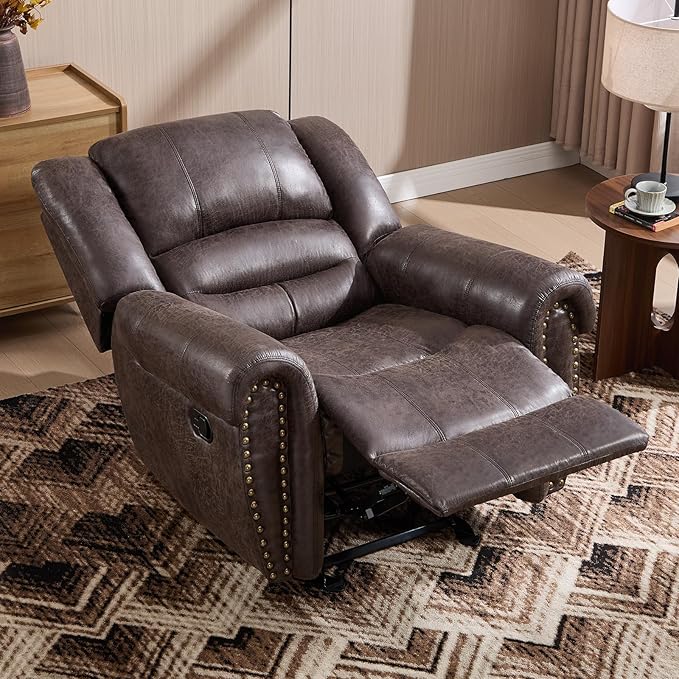 CANMOV Rocker Recliner Chair Leather Recliner Chair with Overstuffed Backrest and Armrests Manual Single Sofa for Living RoomBedroom Dark Grey