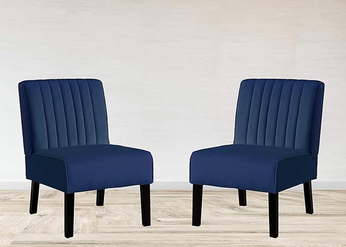 Mid Century Modern Chairs Set of 2 with Minimalist Design Elegant Velvet Upholstery and Solid Wood Legs Ideal for Living Room or Bedroom Dark Blue