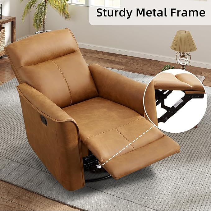 CANMOV Swivel Rocker Recliner Set of 2 Glider Rocking Chair Nursing Chairs Swivel Glider Recliners with Soft Backrest Leathaire Manual Reclining Sofa for Living Room Bedroom Apartment Brown