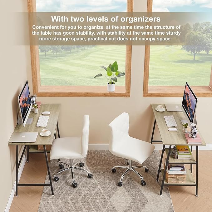 VECELO 43 Inch Computer Desk Writing Study Work Office Table Modern Desk with Shelves Wooden Desk for Home BedroomOak Desk