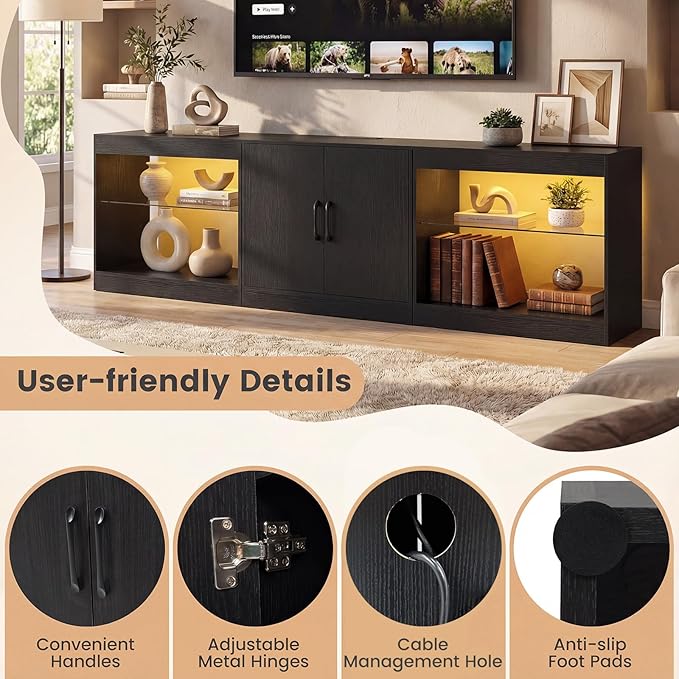 Giantex TV Stand for Up to 85 TVs LED Media Center with Power Outlets Remote Control Adjustable Shelving &amp Cable Management Contemporary TV Cabinet for Living Rooms Bedrooms