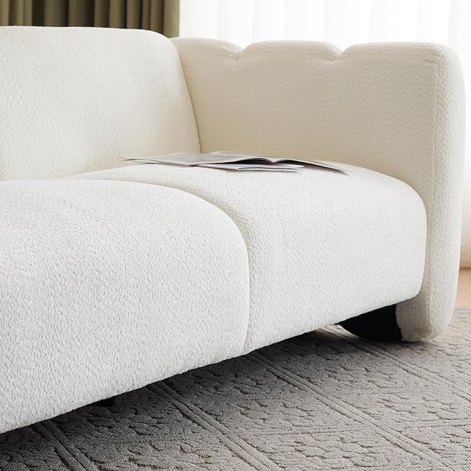 Christopher Knight Home Carine 83‘’ Sofa Couch Cozy Boucle Fabric Upholstered 3-Seater Seating Sofa Comfy Couches for Living Room and Office Modern Oversized Loveseat Curved Wave Design White