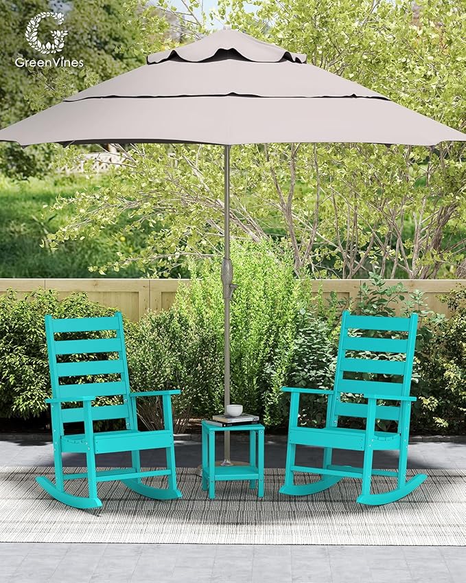 GREENVINES Outdoor-Rocking-Chair | HDPE Plastic | Patio Rockers | Porch Rocker Chairs | Shaker | Oversized | High Ladder Back | Big &amp Tall | PentaLuxe |Aqua
