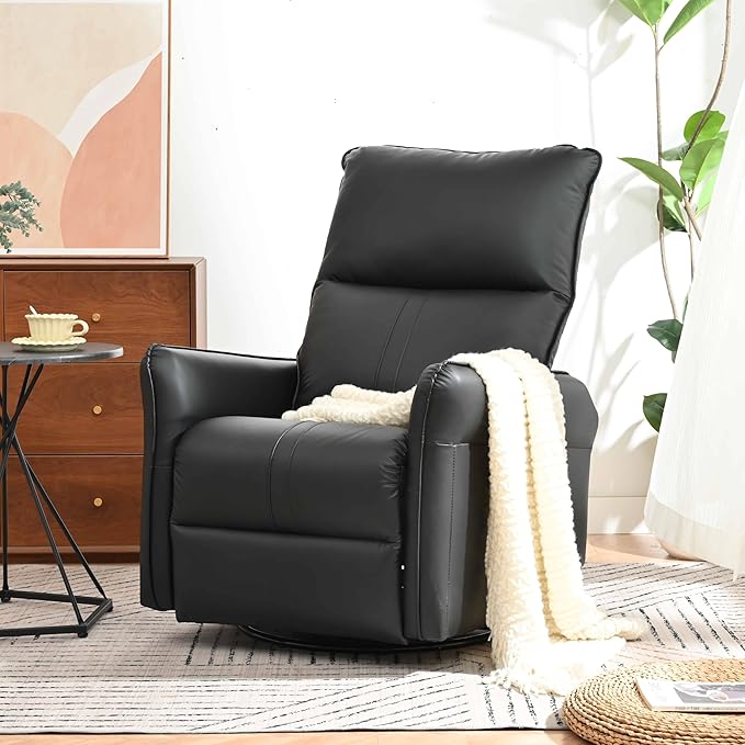Power Swivel Rocker Recliner Chair for Adults 270° Rocking Recliner ChairElectric Small Recliners for Small Spaces Single Sofa Recliner for Living Room BedroomRV (Black+270°Swivel)