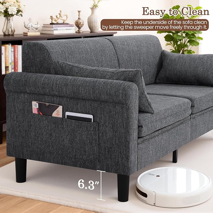 SEJOV 74 Convertible Sofa Bed 5-in-1 Loveseat Sleeper Sofas with Pull Out Couch Bed Storage Pockets &amp 2 Pillows Modern Folding Linen Futon Couch for Living Room Bedroom Small Space Dark Gra