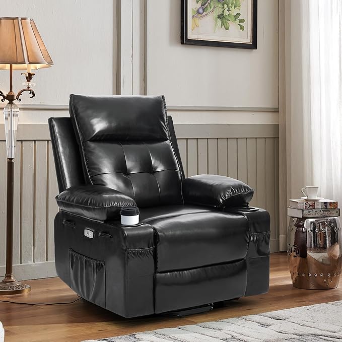 Power Lift Recliner Chair for Elderly with Massage &amp HeatPU LeatherElectric Recliner with USB PortsCup HoldersSide PocketsLift Chair for Living RoomBedroom