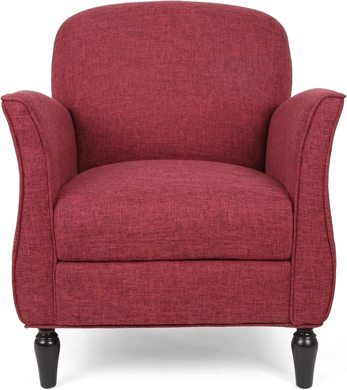 Merax Red Accent Chair Fabric Armchair Mid Century Modern Chair Set of 1 Cozy Single Seat Sofa Upholstered Reading Chair for Bedroom Living Room
