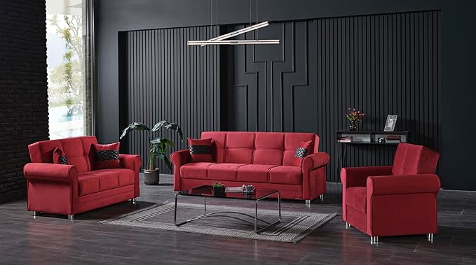 Sweet Home Stores 87 Convertible Sofa Bed with Storage Firm Fabric 3 Seater Upholstered Sleeper Sofa Couch Futon for Living Room Burgundy