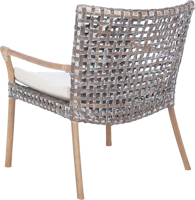 SAFAVIEH Home Collection Collette Grey Rattan Cushion Accent Chair White Washed/White