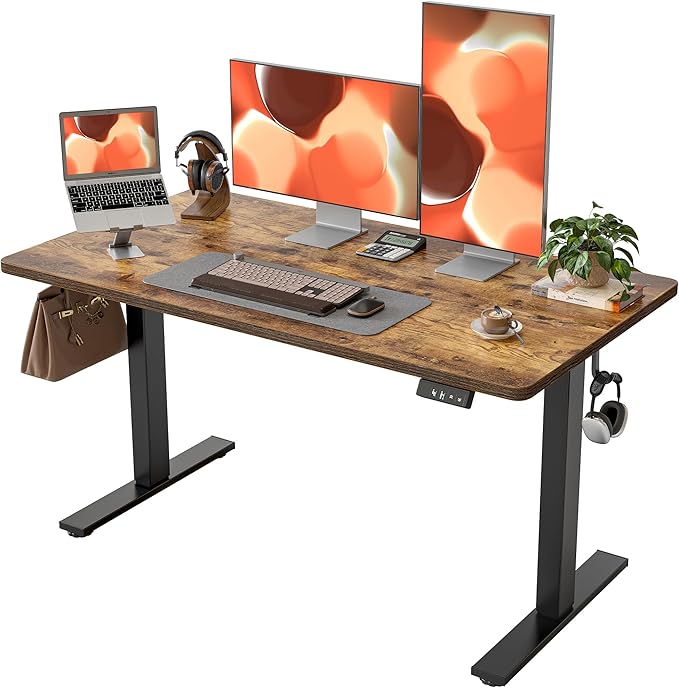 TIQLAB 55 * 28 Inches Standing Desk Adjustable Height Stand up DeskSit Stand Home Office Table with Splice Board Rustic Brown
