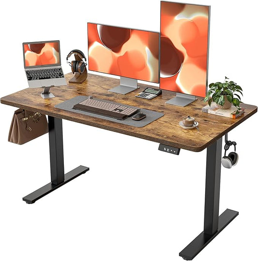TIQLAB 55 * 28 Inches Standing Desk Adjustable Height Stand up DeskSit Stand Home Office Table with Splice Board Rustic Brown