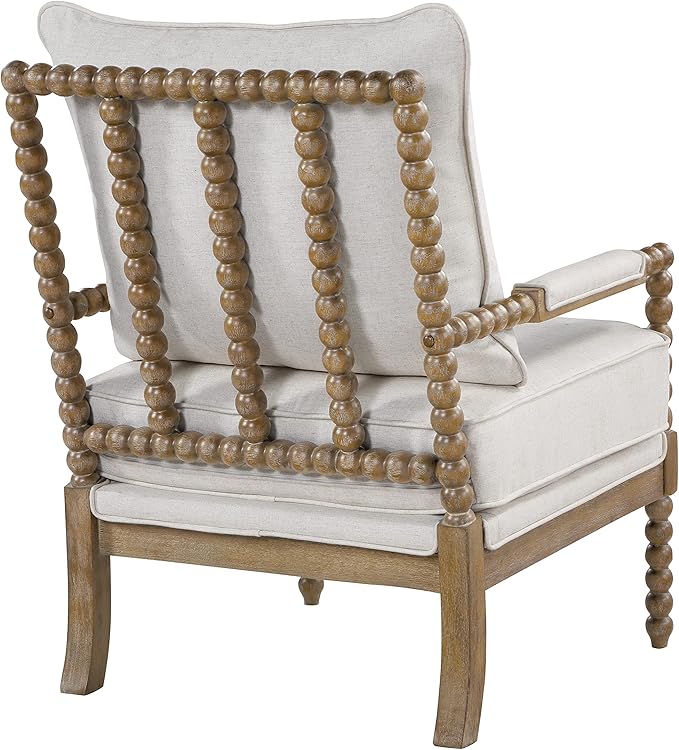 OSP Home Furnishings Fletcher Spindle Accent Chair with Rustic Brown Finish Linen Upholstery